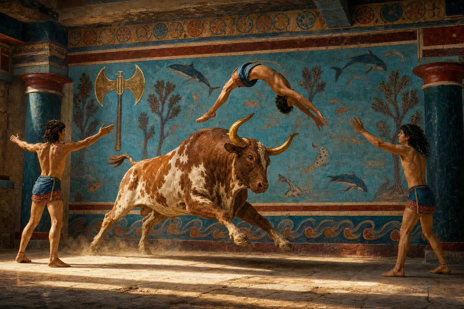 Κνωσός — τοιχογραφία ταυροκαθαψίων